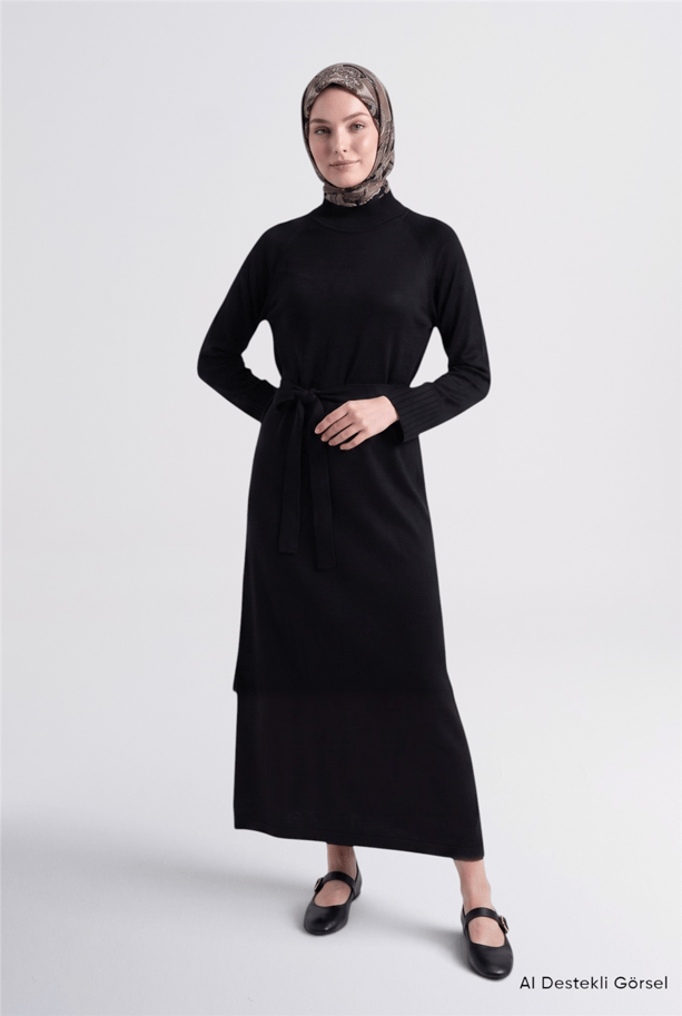 Basic Triko Elbise Siyah