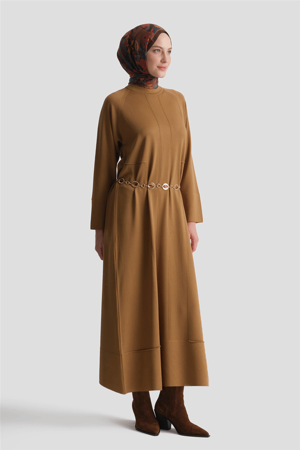 Basic Triko Elbise Camel