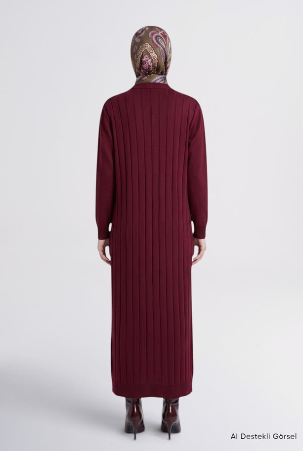 Regular Fit Triko Elbise Bordo