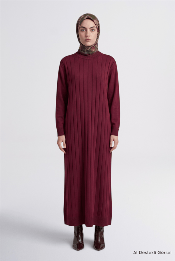Regular Fit Triko Elbise Bordo