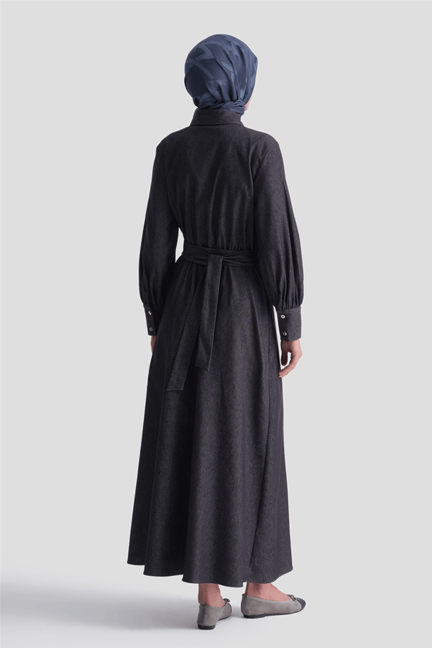 Bağlamalı Denim Elbise Lacivert