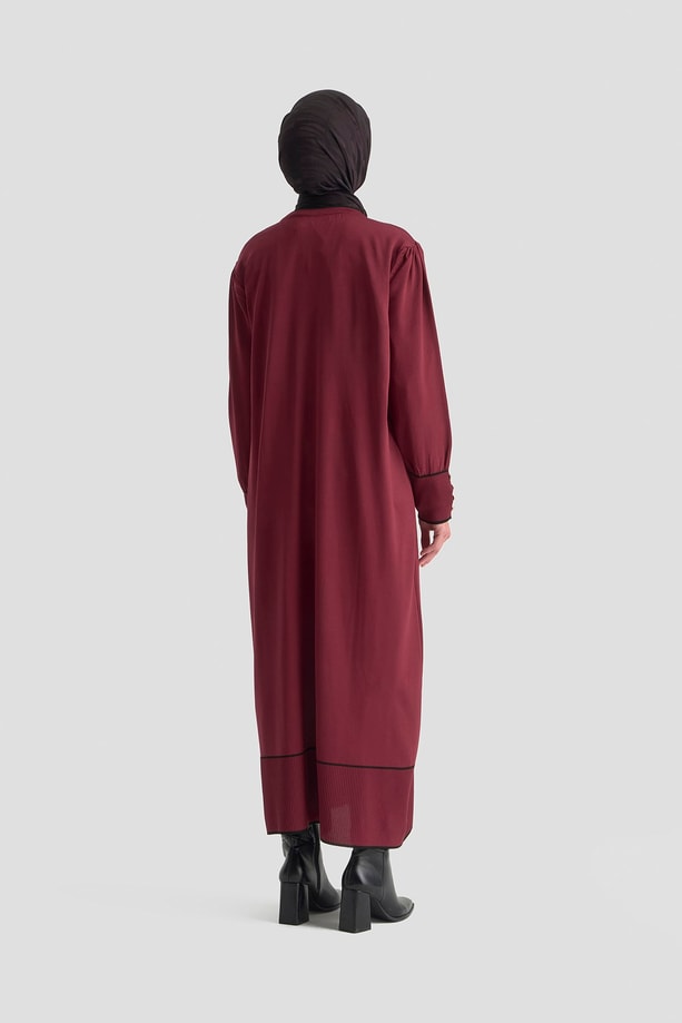 Fularlı Triko Elbise Bordo