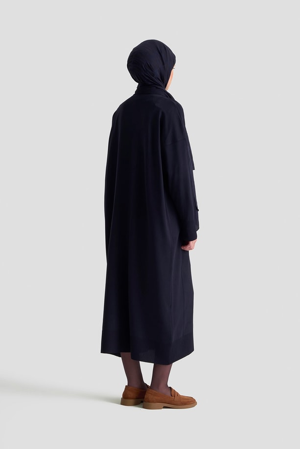 Basic Triko Elbise Lacivert 