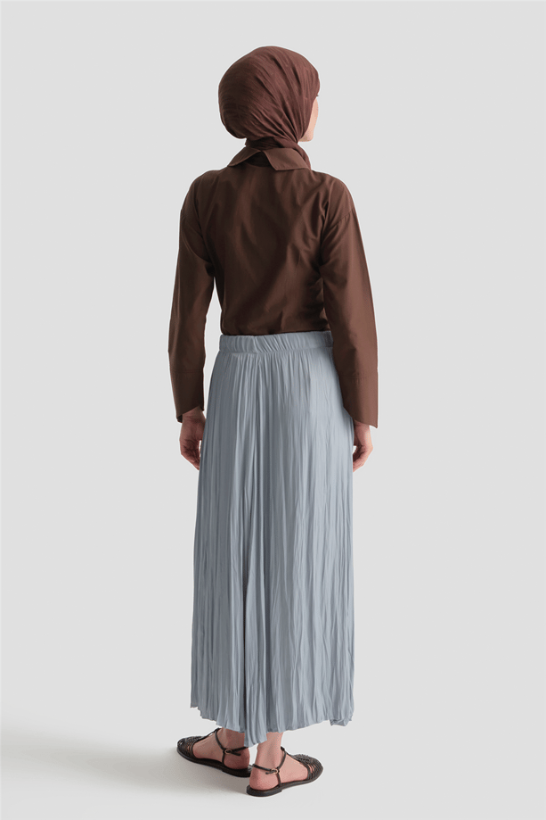 Armine Kırışık Efektli Saten Etek Mavi