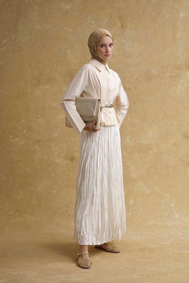 Kıraçlı Astarlı Etek Ekru