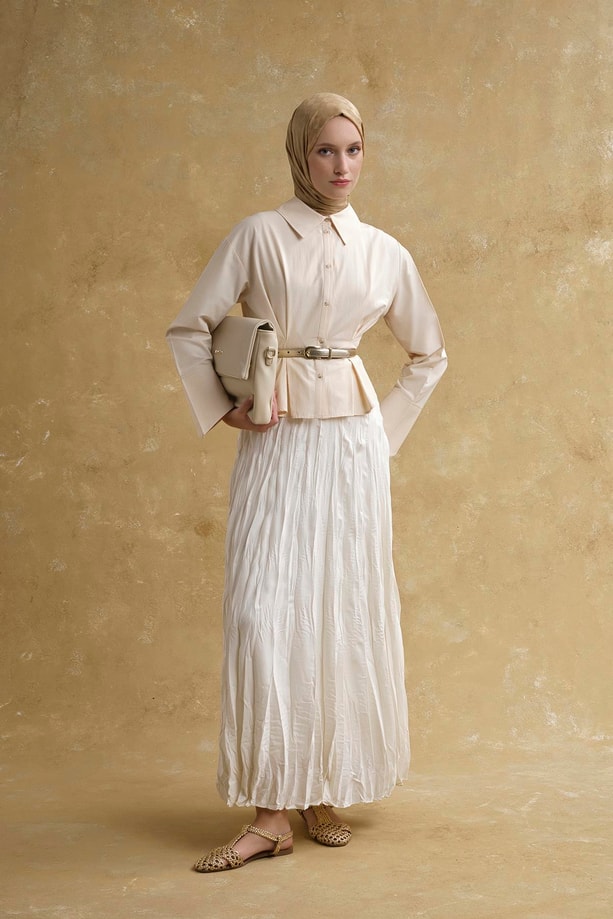 Kıraçlı Astarlı Etek Ekru