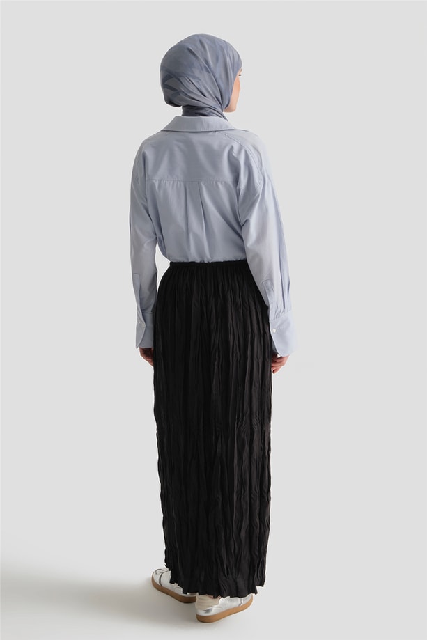 Relax Kırışık Görünümlü  Etek Siyah