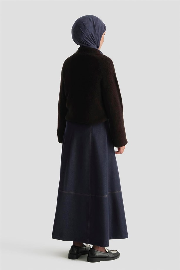 Dikiş Detaylı Denim Etek İndigo