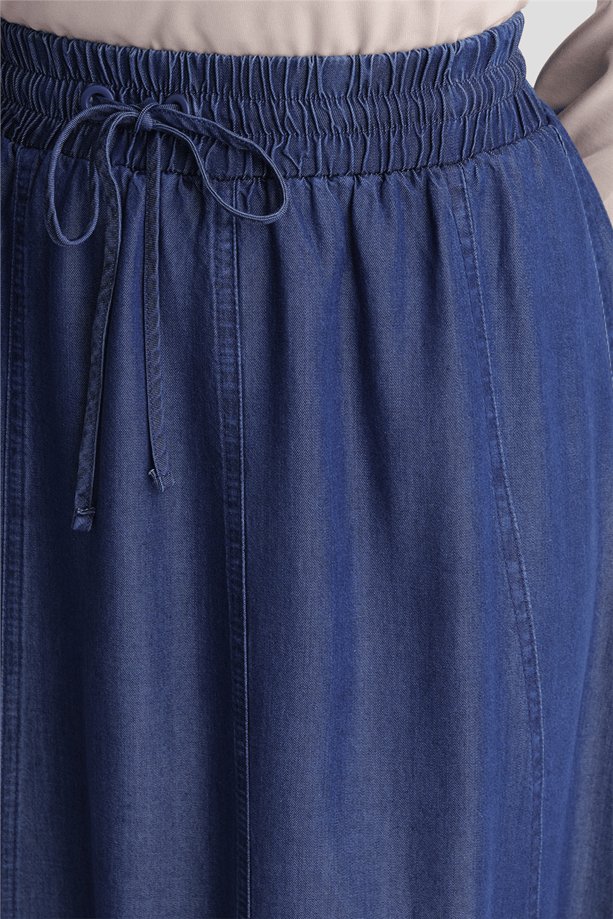 Lastikli Tencel Etek İndigo