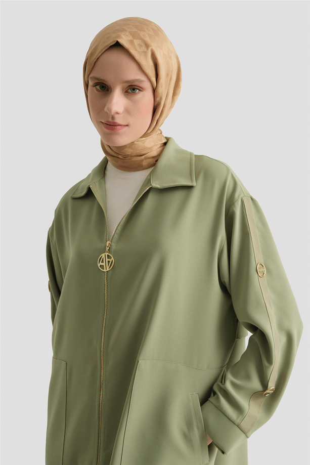 Armine Fermuarlı Ferace Haki