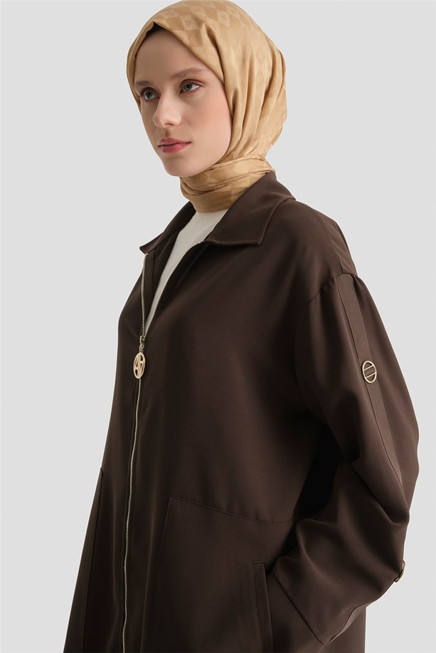 Armine Fermuarlı Ferace Kahve