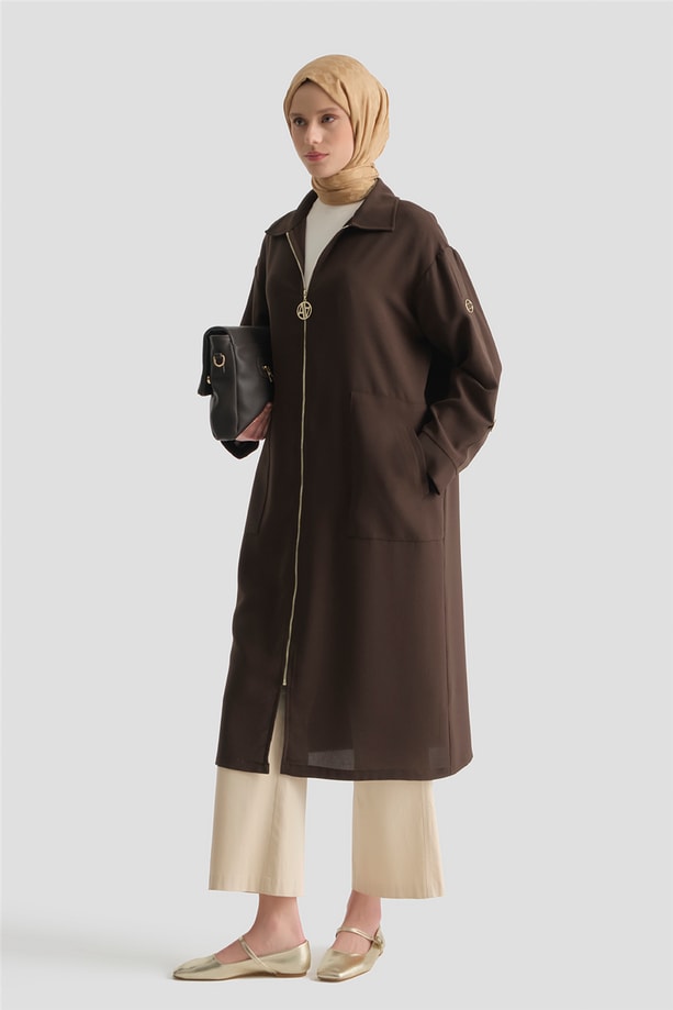 Armine Fermuarlı Ferace Kahve