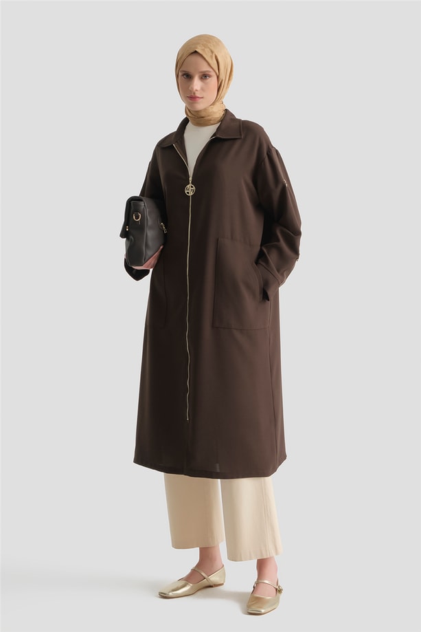 Armine Fermuarlı Ferace Kahve