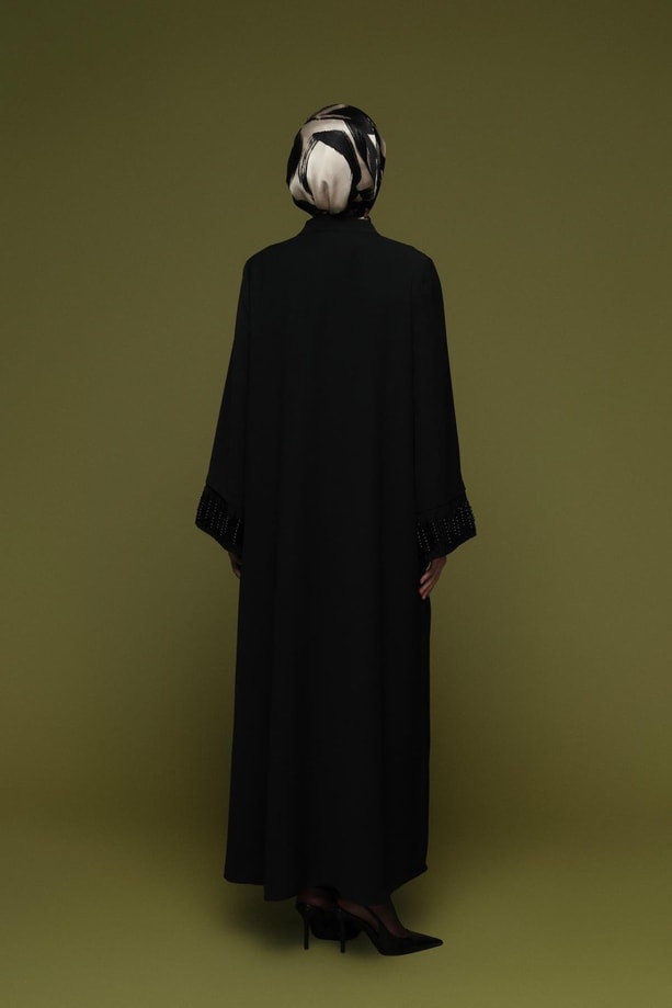 Taş işlemeli Ferace Siyah