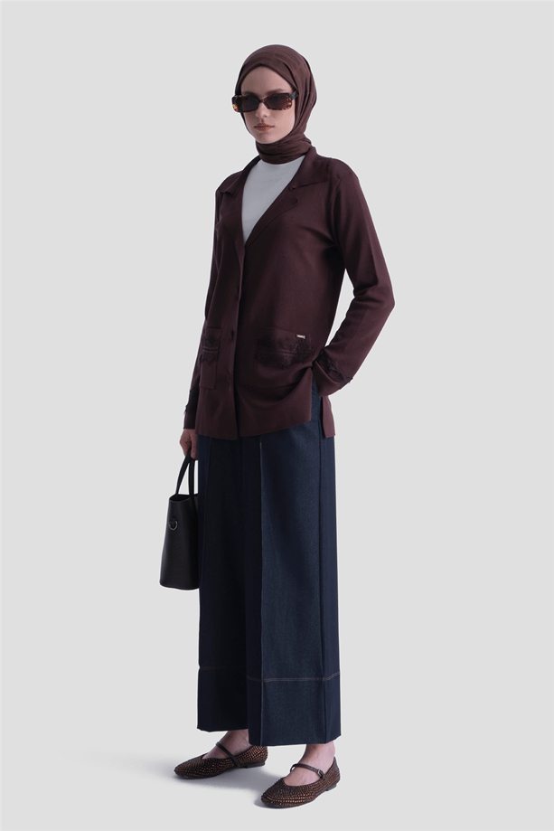 Dantelli Rayon Hırka Acı Kahve