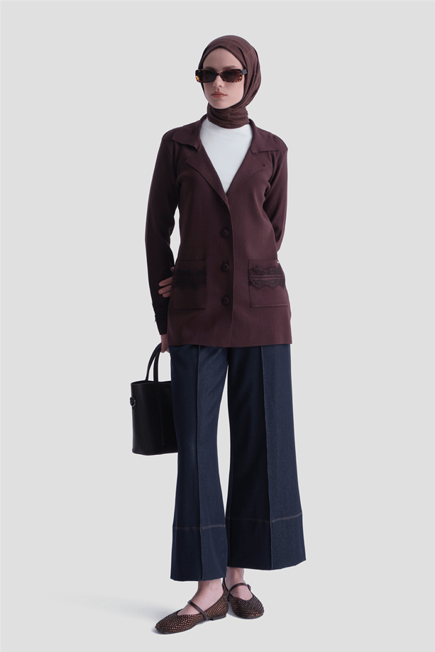 Dantelli Rayon Hırka Acı Kahve