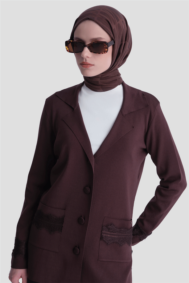 Dantelli Rayon Hırka Acı Kahve