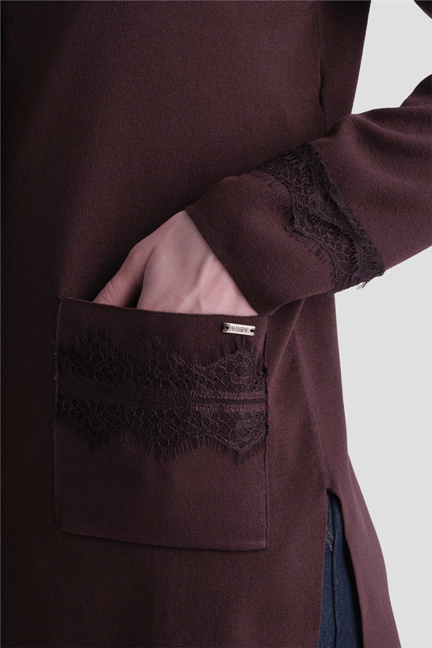 Dantelli Rayon Hırka Acı Kahve