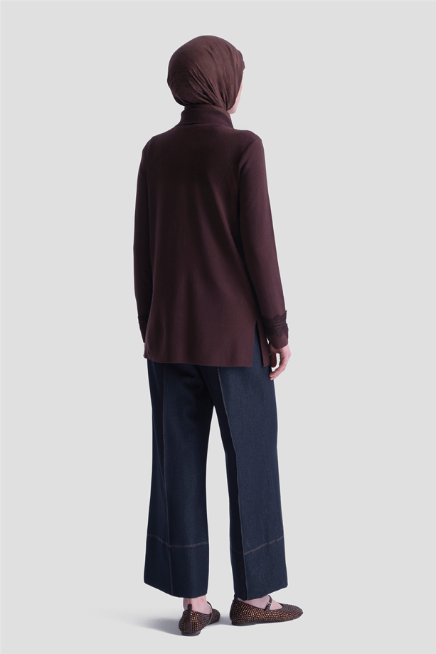 Dantelli Rayon Hırka Acı Kahve