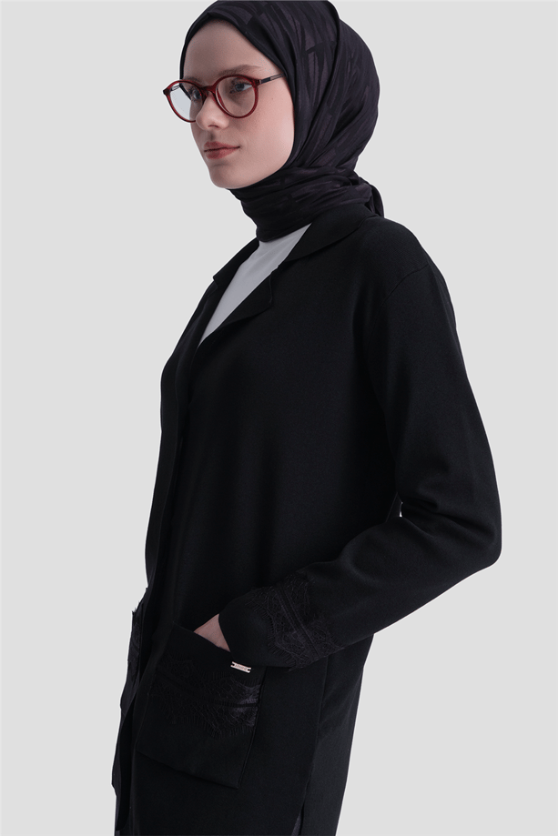 Dantelli Rayon Hırka Siyah