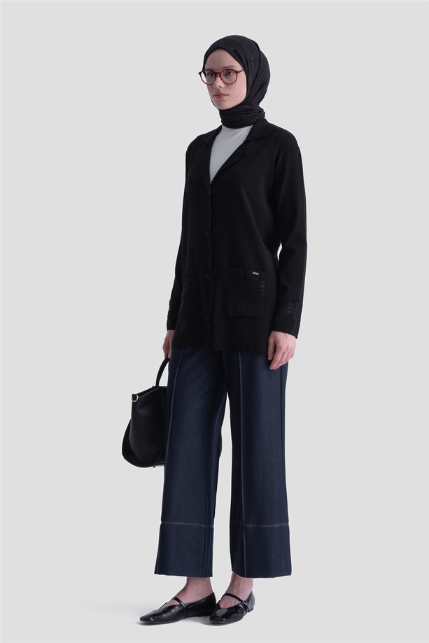 Dantelli Rayon Hırka Siyah