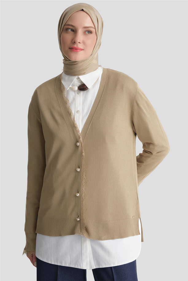 Dantelli Triko Hırka Camel