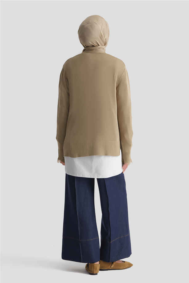 Dantelli Triko Hırka Camel