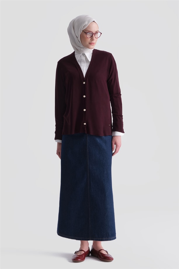 Basic Triko Hırka Bordo