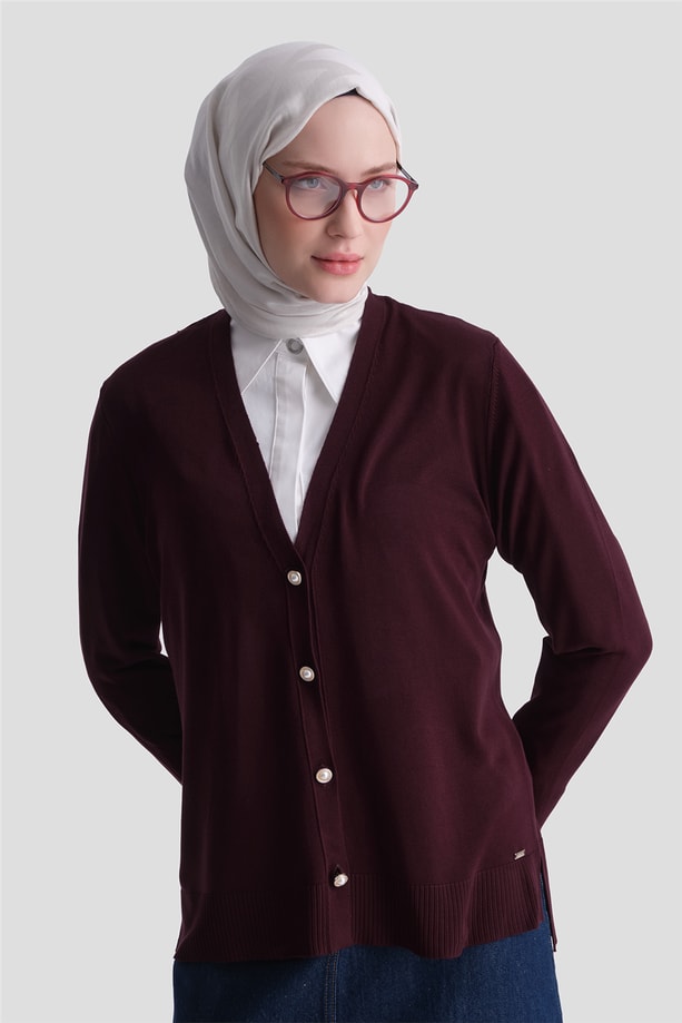 Basic Triko Hırka Bordo