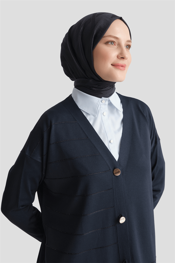 Sim Şeritli Triko Hırka Lacivert