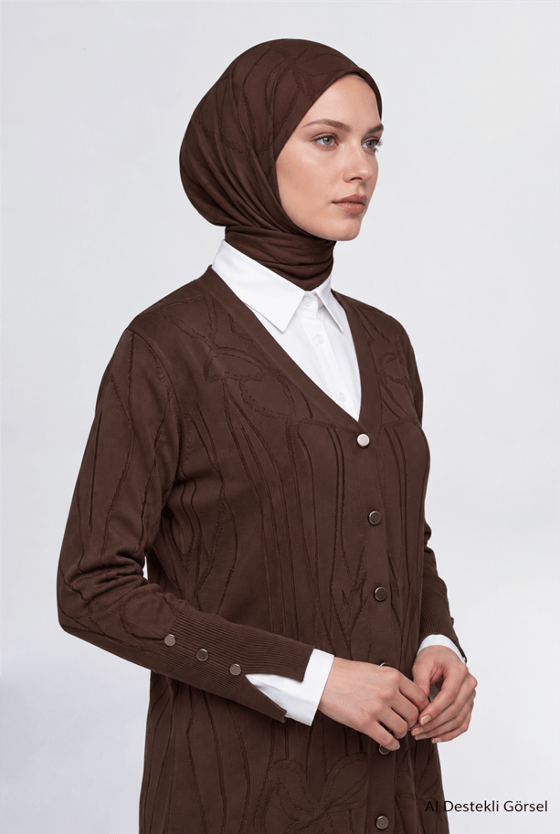 Jakarlı Triko Hırka Acı Kahve 