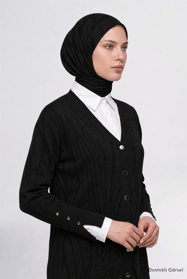 Jakarlı Triko Hırka Siyah 