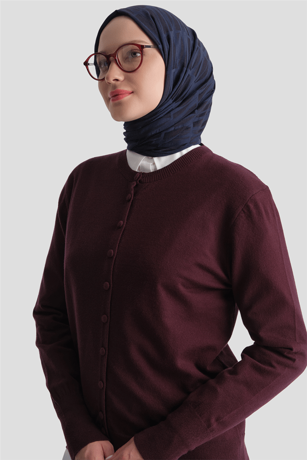Düğme Detaylı Basic Hırka Bordo