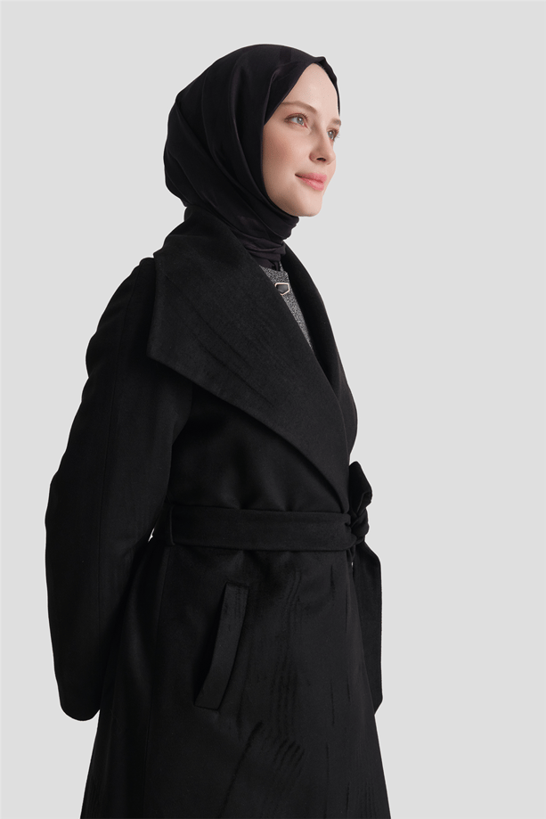 Şal Yaka Kaşe Kaban Siyah 