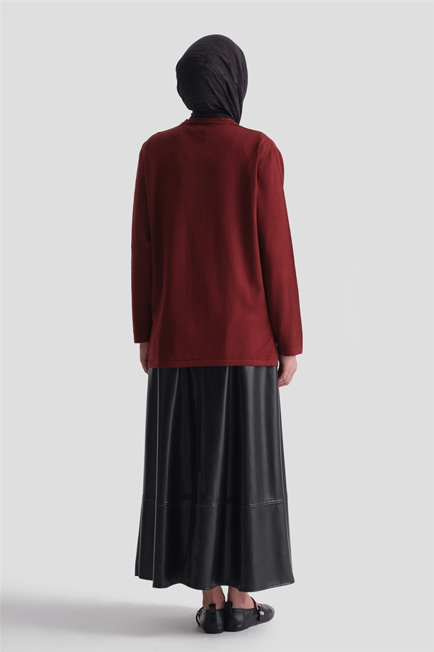 Başak Desenli Kazak Bordo 