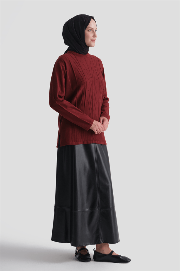 Başak Desenli Kazak Bordo 