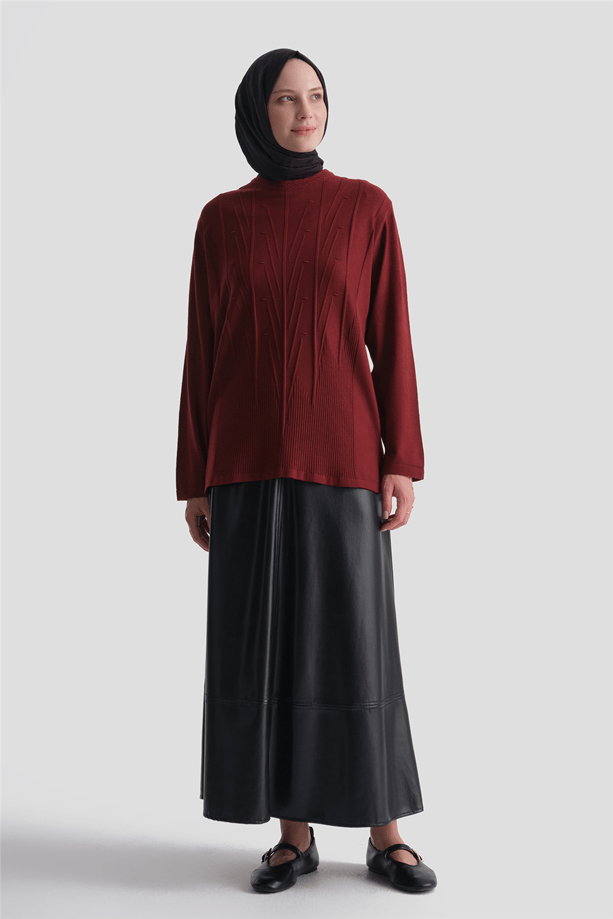Başak Desenli Kazak Bordo 