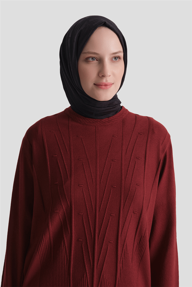 Başak Desenli Kazak Bordo 