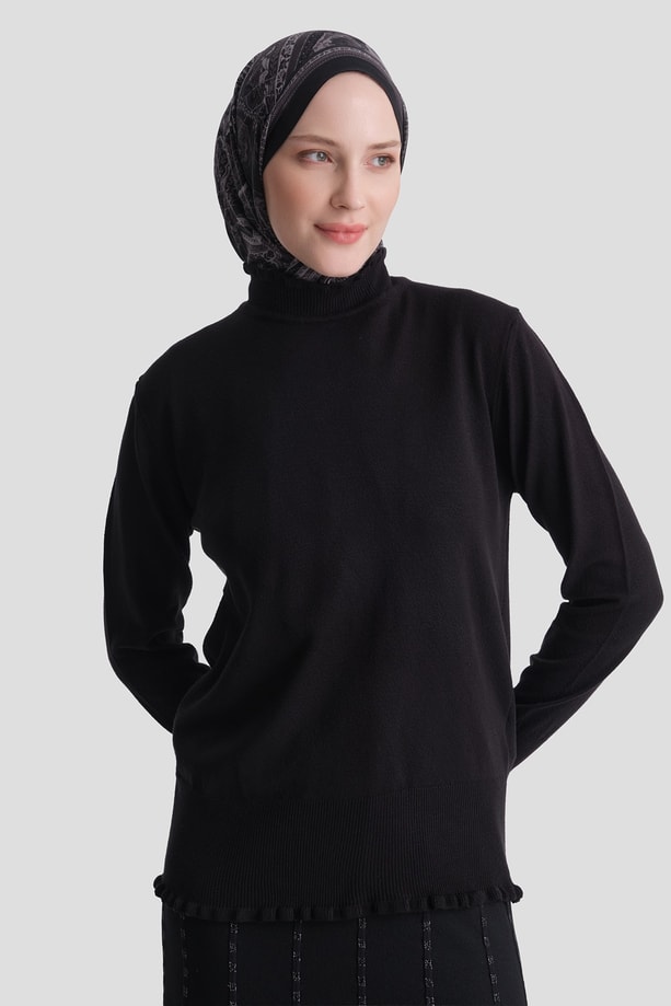 Fırfır Detaylı Kazak Siyah 