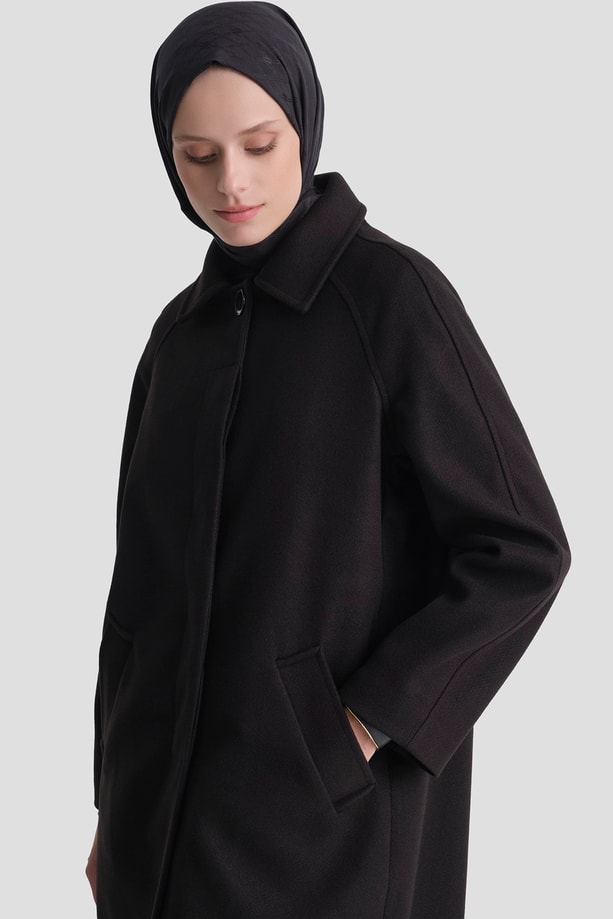 Oversize Kaşe Manto Siyah