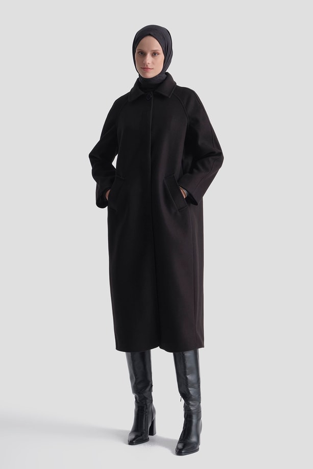 Oversize Kaşe Manto Siyah