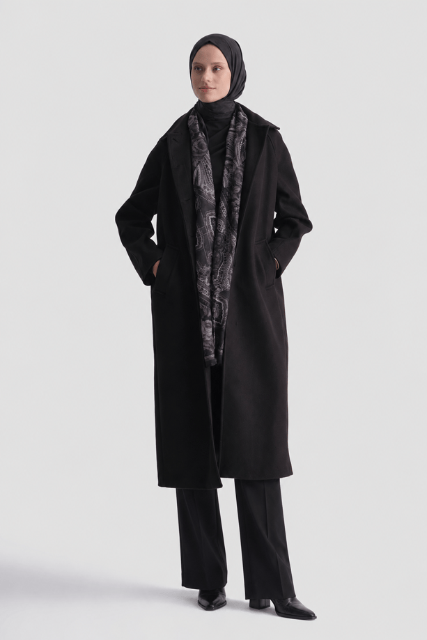 Oversize Kaşe Manto Siyah 
