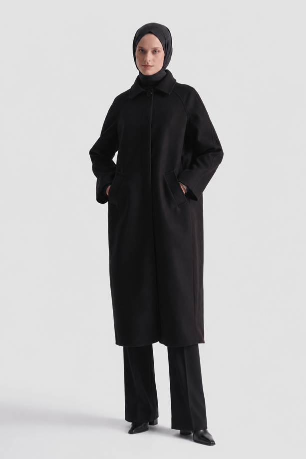 Oversize Kaşe Manto Siyah 