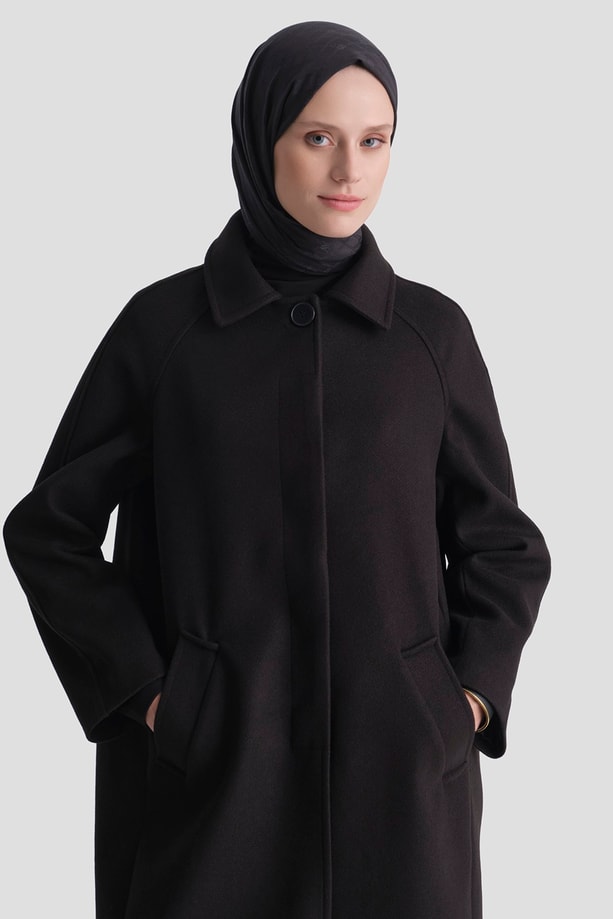 Oversize Kaşe Manto Siyah