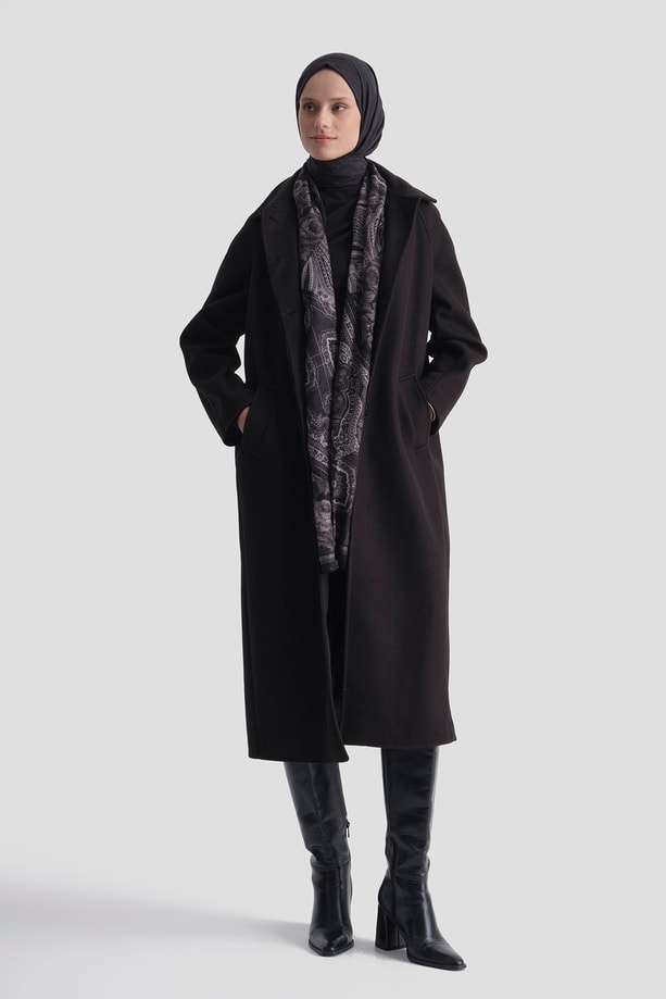 Oversize Kaşe Manto Siyah