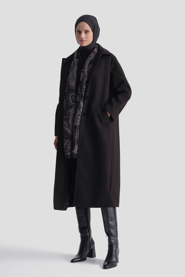 Oversize Kaşe Manto Siyah