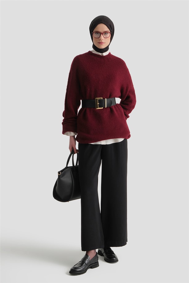 Lastikli Pileli Pantolon Siyah