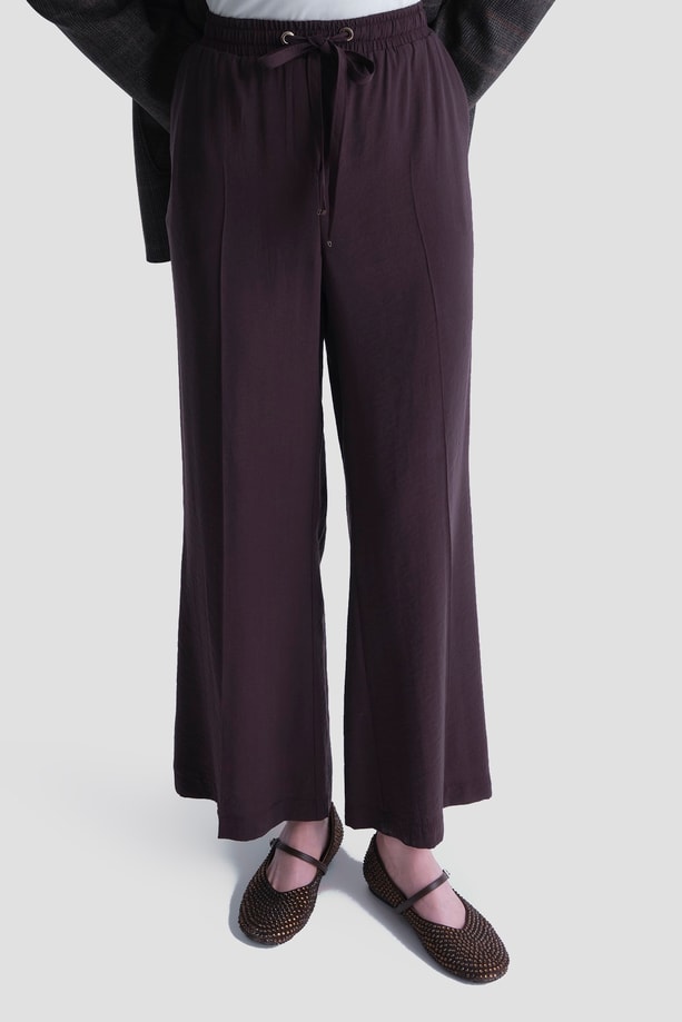 Beli Büzgülü Relax Pantolon Kahverengi