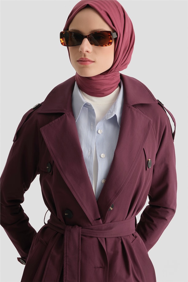 Basic Uzun Trençkot Bordo