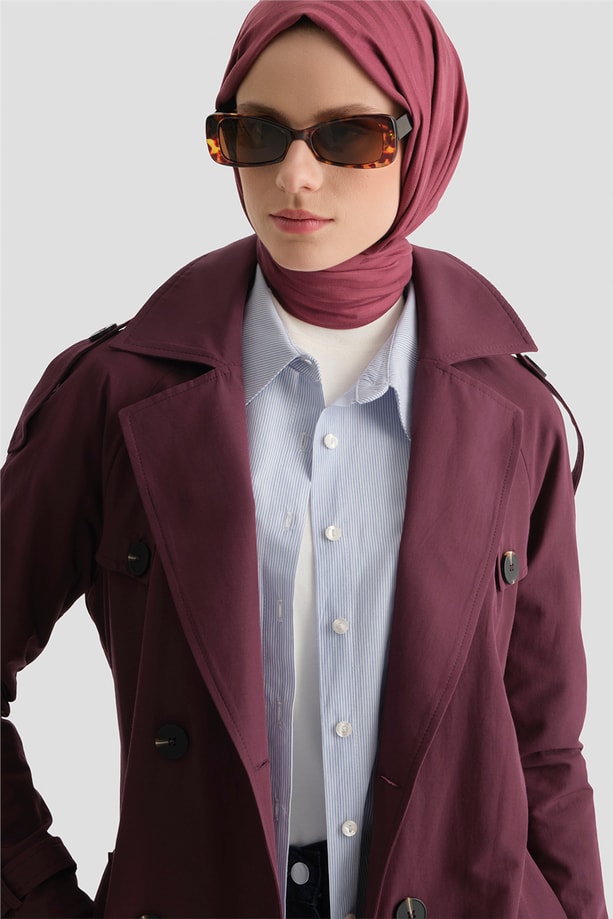 Basic Uzun Trençkot Bordo